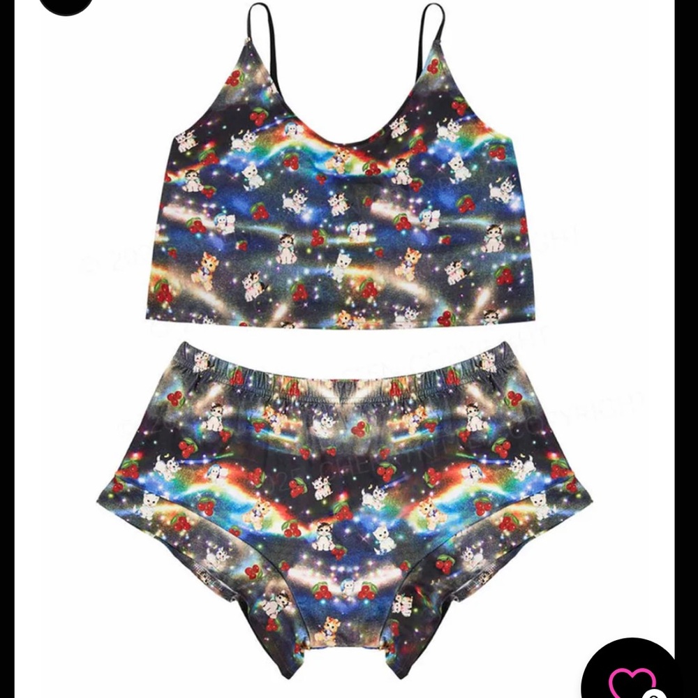 NIB Colorful cat Galaxy Print Crop Top and Shorts Set